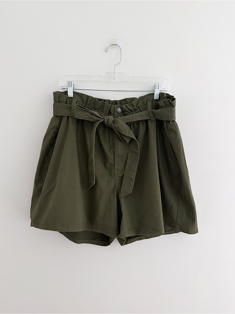 Ava & Viv Olive High-Waist Paperbag Tie Shorts
